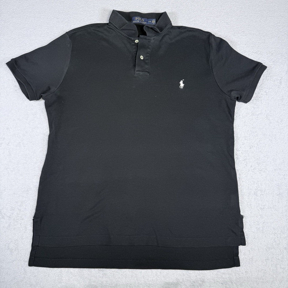 Polo Ralph Lauren Men's L Black Pima Soft Touch Polo Shirt White Pony Logo